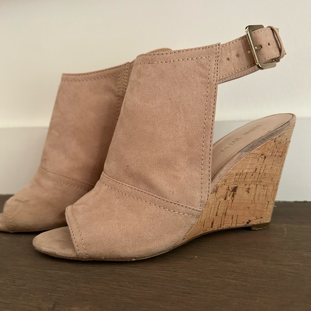 Nine West Nude Suede Wedge Sandals